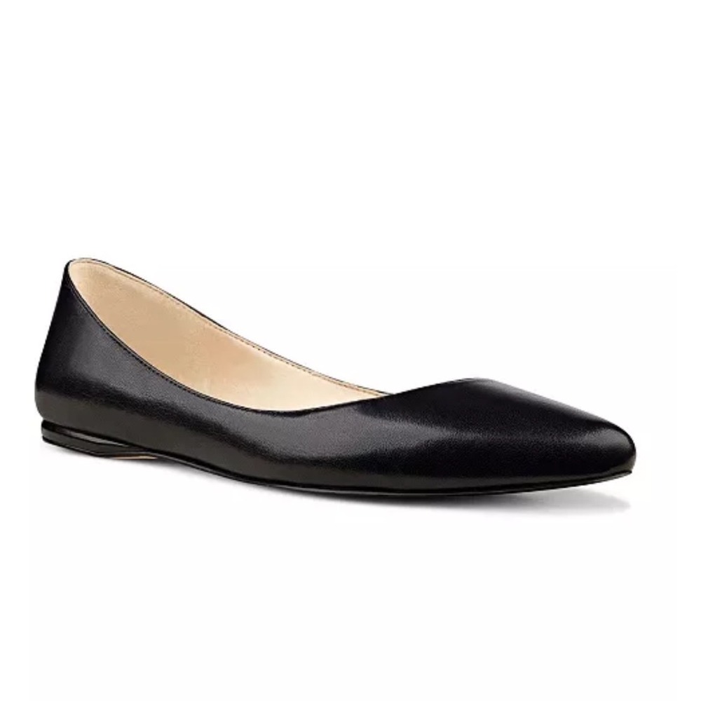 Nine West Black Leather Pointed Toe Slip On Ballet Flats Women's Size 9.5